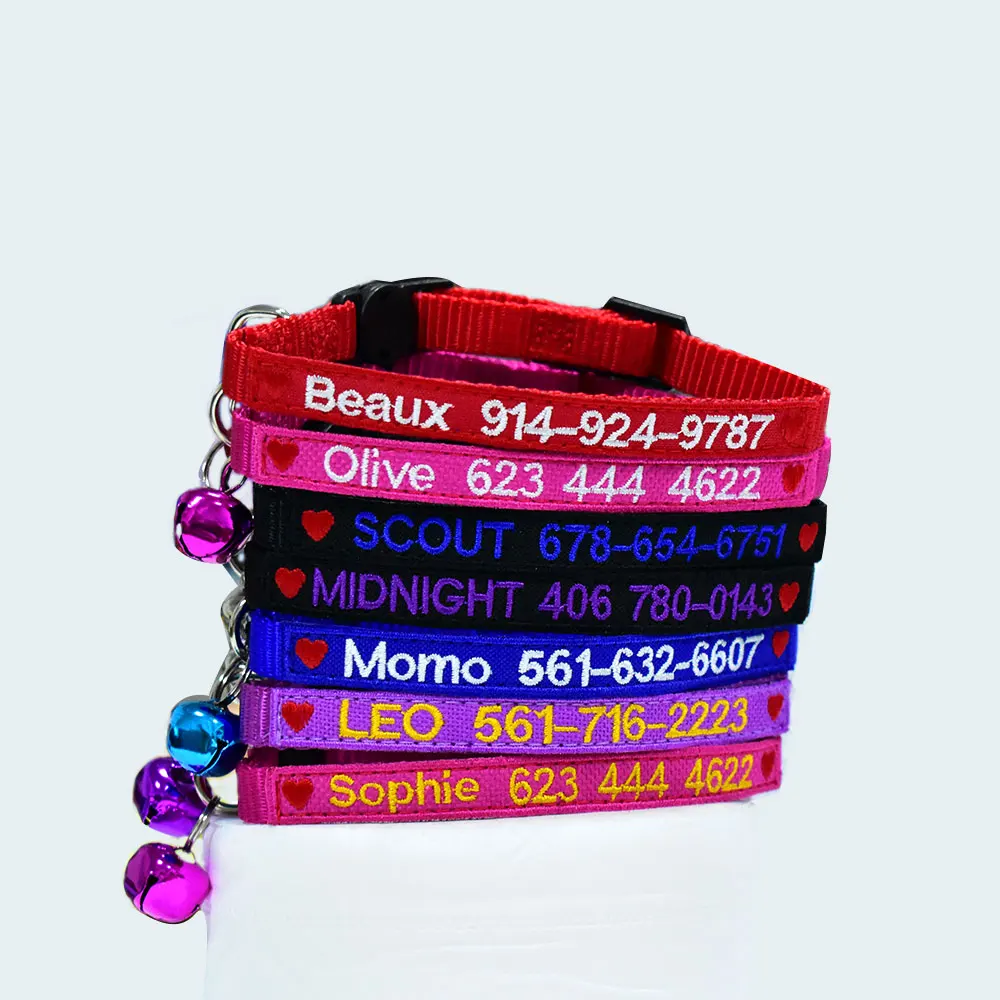 Custom Cat collar Breakaway personalized with bell Embroidery pets name phone number collars
Custom Cat collar Breakaway personalized with bell Embroidery pets name phone number collars