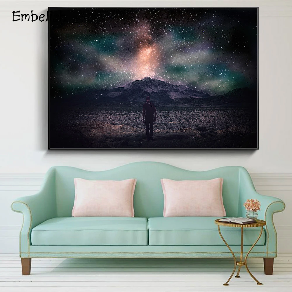 Embelish 1 Pieces Man In Front Of Mountain Landscape HD Print Canvas Paintings For Living Room Modern Home Decor Framed Picture | Дом и сад