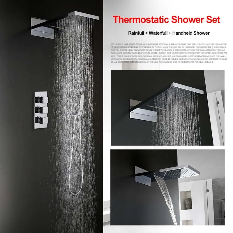 

Luxury Wholeset 5 Years Warranty Chrome Rainfall Waterfall Thermostat Shower Mixer Concealed in Wall Thermostat Shower Set