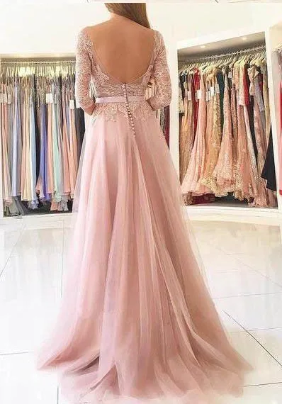 Elegant Dusty Rose Lace A-Line Evening Dresses Sexy Backless Formal Party Dresses High Slit 3/4 Sleeves robe de soiree
Elegant Dusty Rose Lace A-Line Evening Dresses Sexy Backless Formal Party Dresses High Slit 3/4 Sleeves robe de soiree