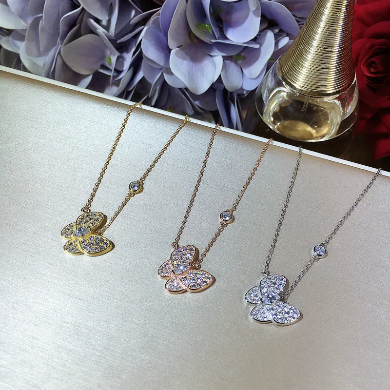 New Arrival Fashion Women Zircon Butterfly Pendant Authentic 925 Sterling Silver Link Necklace Elegant Choker | Украшения и