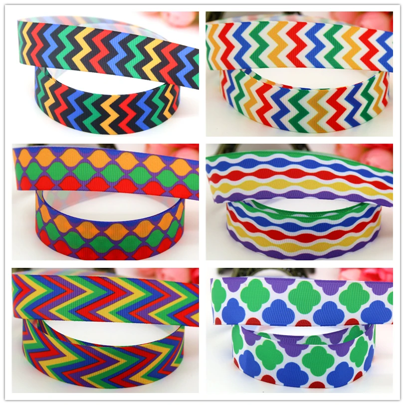 

DHK 7/8'' Free Shipping Chevron Plaid Quatrefoil Colors Printed Grosgrain Ribbon Material Headwear Decoration Sewing 22mm S613