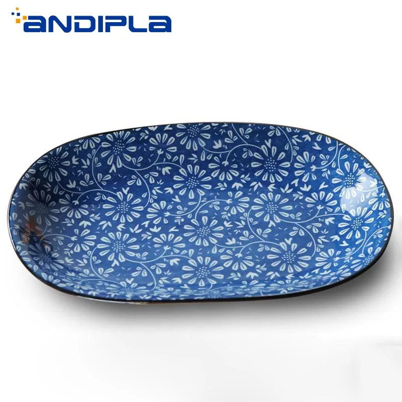 

Креативная синяя и белая фарфоровая обеденная тарелка овальная керамическая тарелка в виде рыбы столовая посуда в японском стиле фруктовы...