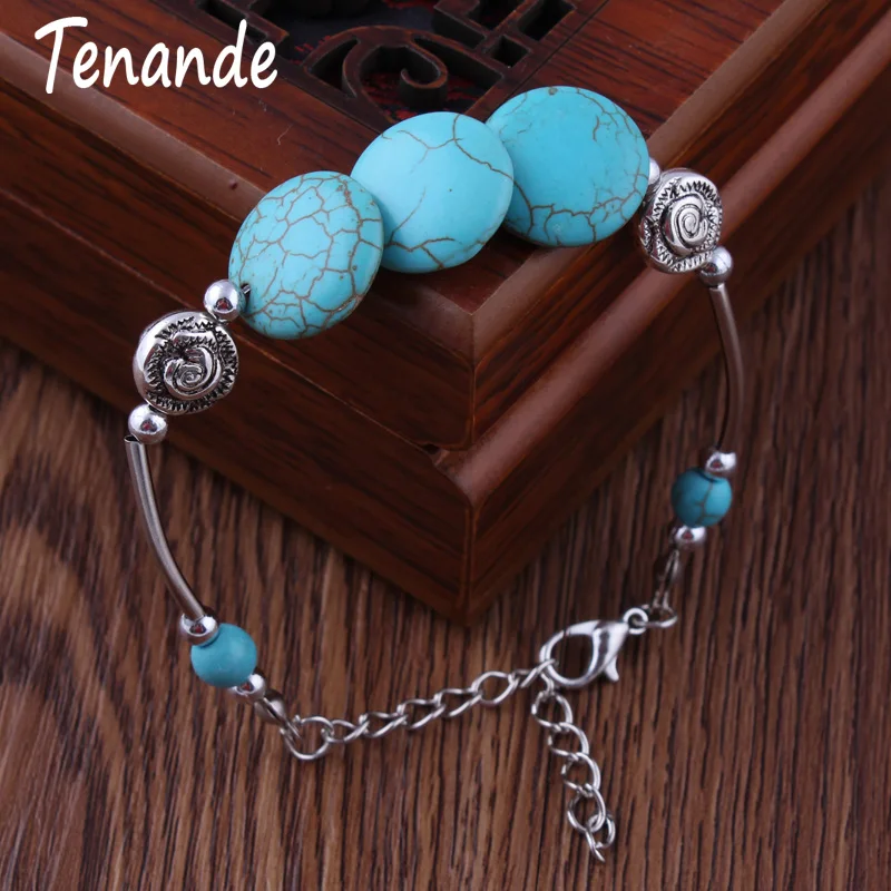 Tenande Antique Silver Color Carved Flowers Turquoise Natural Stone Beads Bracelets & Bangles for Women Boho Maxi Party Jewelry
Tenande Antique Silver Color Carved Flowers Turquoise Natural Stone Beads Bracelets & Bangles for Women Boho Maxi Party Jewelry
