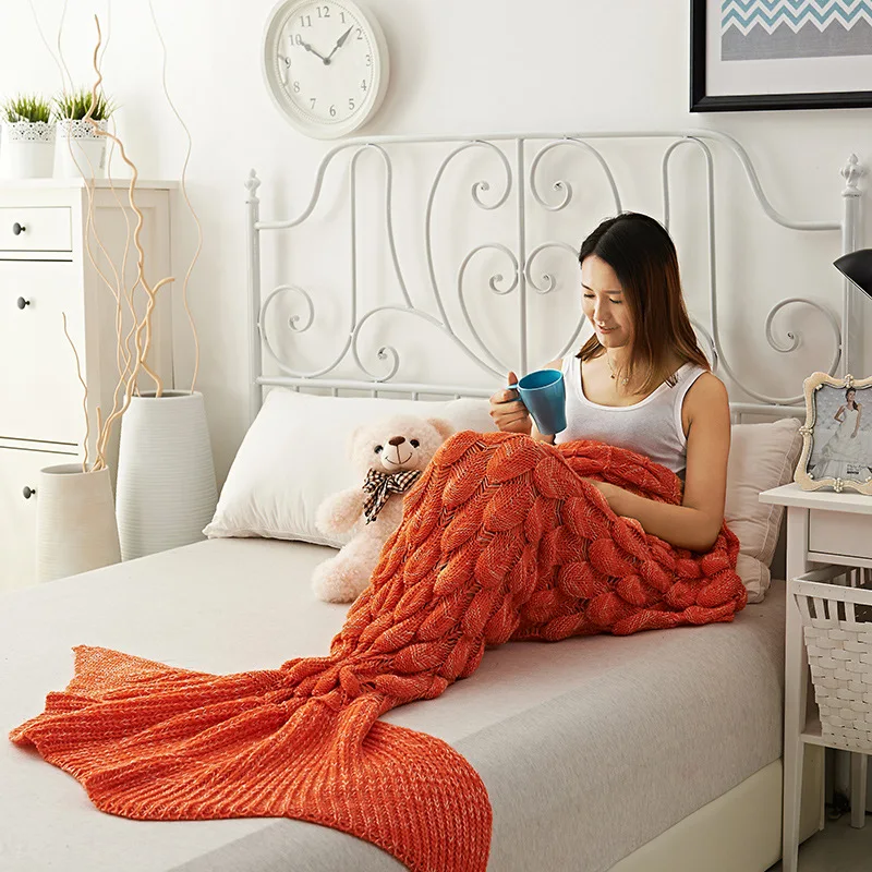 1Pc Creative Yarn Knitted Mermaid Tail Blanket Thicken Handmade Crochet Kids Bed Super Soft Mermaid Blanket
1Pc Creative Yarn Knitted Mermaid Tail Blanket Thicken Handmade Crochet Kids Bed Super Soft Mermaid Blanket