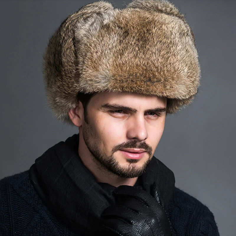 Мужская теплая шапка-ушанка Leifeng однотонная зимняя утепленная с мехом для