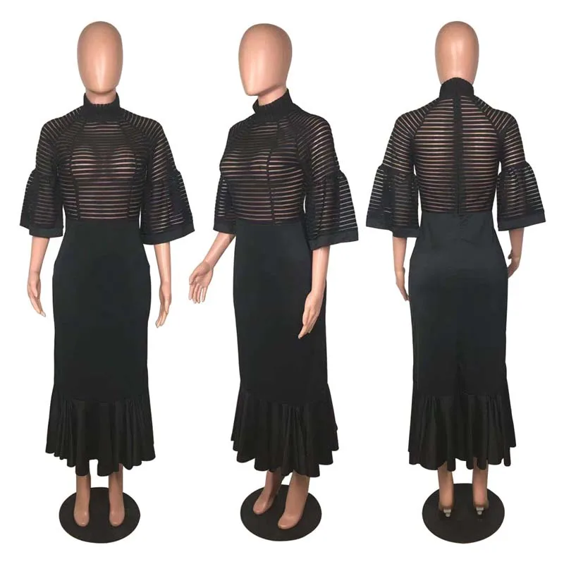 Africa Clothing Fashion Elegant Mesh Stitching Stand Neck Lantern Sleeve Ruffled Long Dress Maxi Skinny Dress Bandage Party
Africa Clothing Fashion Elegant Mesh Stitching Stand Neck Lantern Sleeve Ruffled Long Dress Maxi Skinny Dress Bandage Party