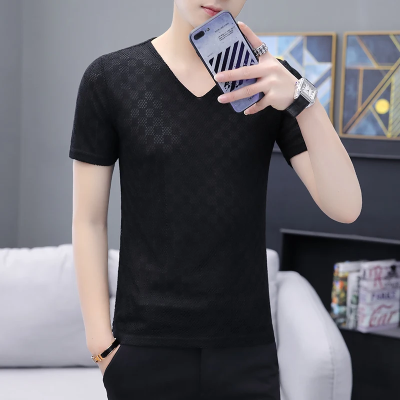 Thin Man Summer T Shorts V Neck Short Sleeve Hollow Out Solid Cool Men T Shirt camiseta masculina camisas hombre
Thin Man Summer T Shorts V Neck Short Sleeve Hollow Out Solid Cool Men T Shirt camiseta masculina camisas hombre