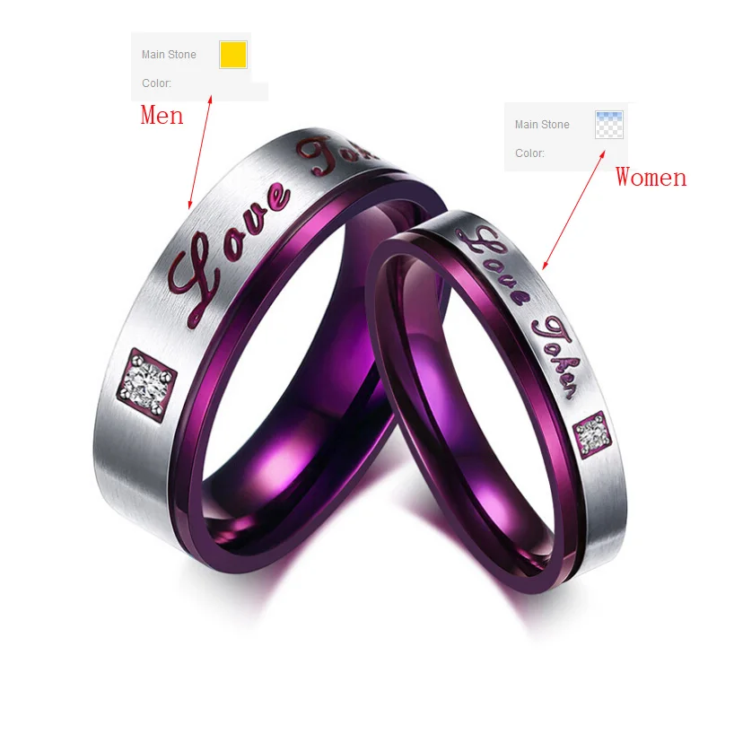Fashion Unique couple rings for men women stainless steel CZ engagement ring Purple
Fashion Unique couple rings for men women stainless steel CZ engagement ring Purple