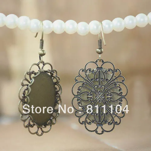 

18x25mm Blank Earrings Base Settings Oval Double Lace Bezel Filigree Tray Cabochon Ear Clip Hook Earrings Findings Bronze tone