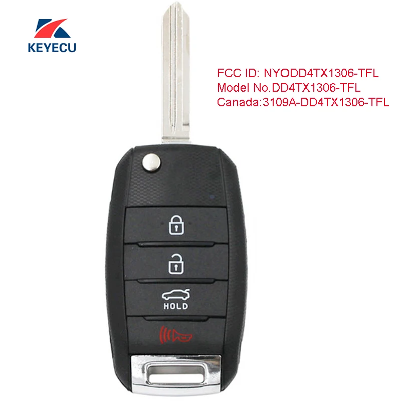 KEYECU Replacement Flip Remote Car Key Fob 3+1 Button 315MHz for Kia Sportage 2014-2015 FCC ID: NYODD4TX1306-TFL
KEYECU Replacement Flip Remote Car Key Fob 3+1 Button 315MHz for Kia Sportage 2014-2015 FCC ID: NYODD4TX1306-TFL