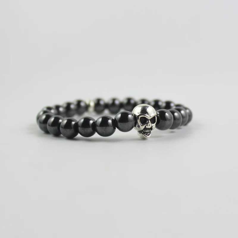 Antique Silver Color Alloy Skull Beads Bracelet With 8mm Hematite Round Beads As Gift For Father Brother Friends HB1005
Antique Silver Color Alloy Skull Beads Bracelet With 8mm Hematite Round Beads As Gift For Father Brother Friends HB1005