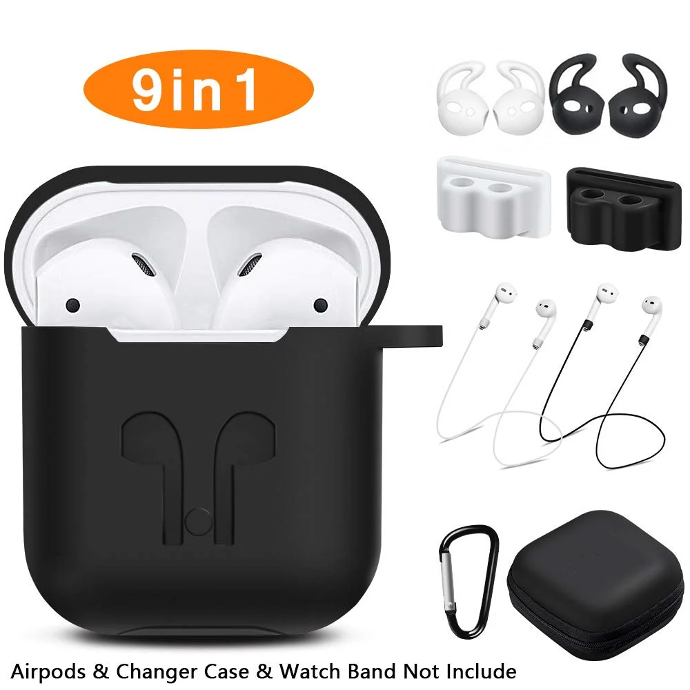 9 в 1 Airpods чехол и Аксессуары Анти потерянный ремешок шнурок силиконовый защитный