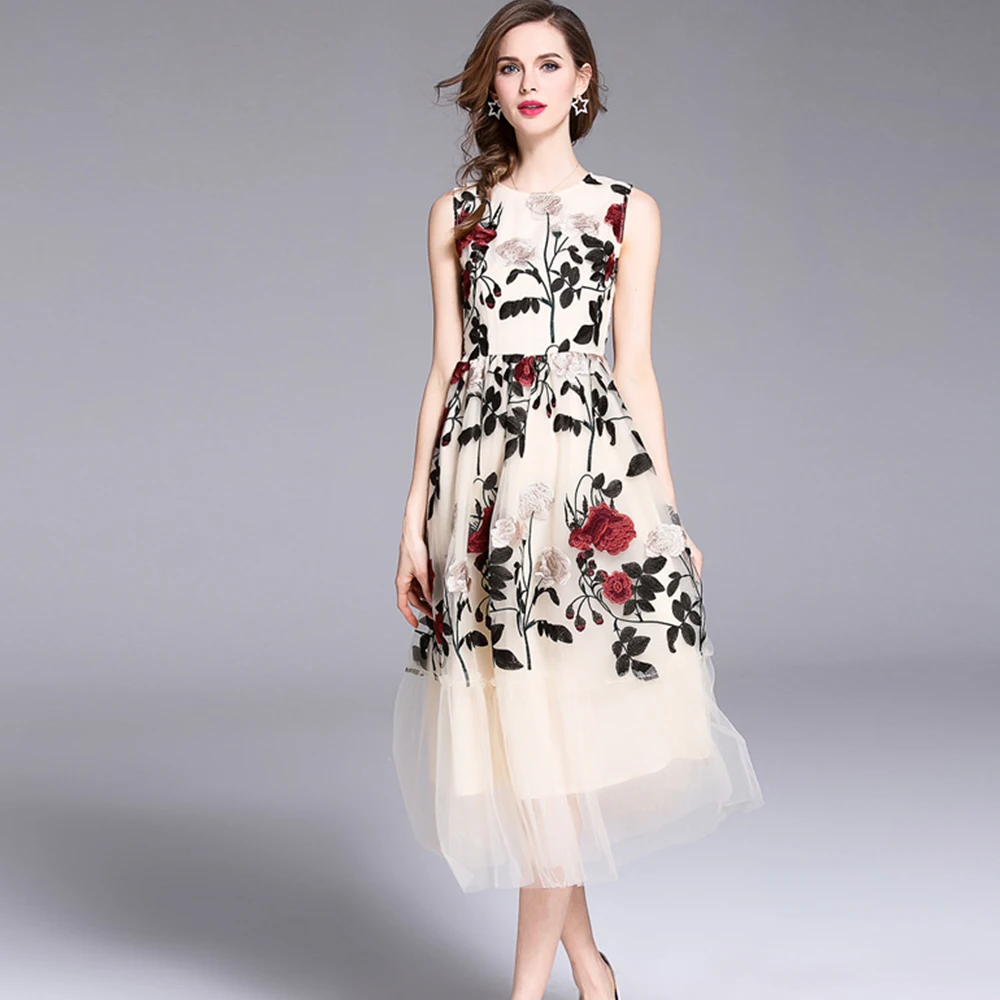 heavy embroidery lady party mid dress sleeveless female summer floral mesh dress woman elegant dress
heavy embroidery lady party mid dress sleeveless female summer floral mesh dress woman elegant dress