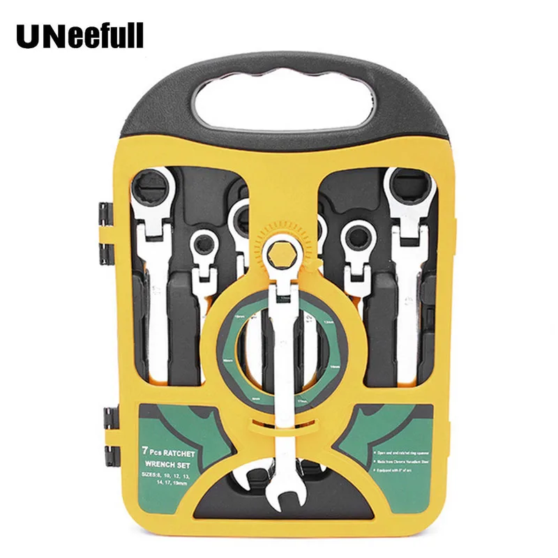 UNeefull 7 Pieces Combination Ratcheting Wrench Set |27Tooth Ratchets,Fast wrenches 8-19mm sets, 5 Degree Movement Metric Wrench
UNeefull 7 Pieces Combination Ratcheting Wrench Set |27Tooth Ratchets,Fast wrenches 8-19mm sets, 5 Degree Movement Metric Wrench