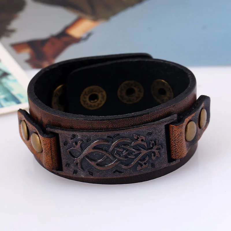 Винтажный кожаный браслет в стиле стимпанк мужские браслеты из натуральной кожи