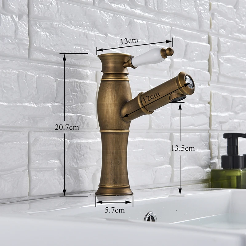 Antique Brass Pull Out Basin Faucet Single Ceramic Handle Hot Cold Water Tap Deck Mounted Pull Out Spout Bathroom Kitchen Tap
Antique Brass Pull Out Basin Faucet Single Ceramic Handle Hot Cold Water Tap Deck Mounted Pull Out Spout Bathroom Kitchen Tap