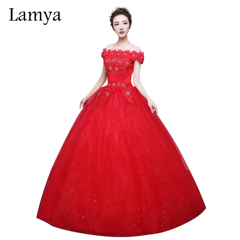 LAMYA Fashionable Red Lace Off The Shoulder Wedding Dress Customized Bridal Gowns Flowers With Crystal Vestido De Noiva
LAMYA Fashionable Red Lace Off The Shoulder Wedding Dress Customized Bridal Gowns Flowers With Crystal Vestido De Noiva