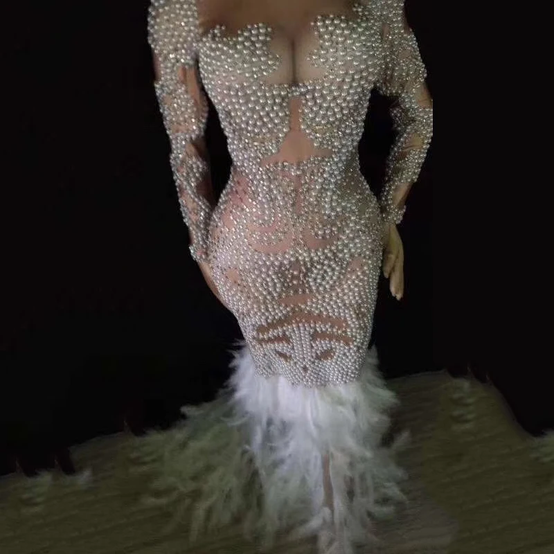 Female Singer Host Model Pearl Short Bag Hip Feather Dress Women Evening Performance Dance Stage Costume DJ342
Female Singer Host Model Pearl Short Bag Hip Feather Dress Women Evening Performance Dance Stage Costume DJ342