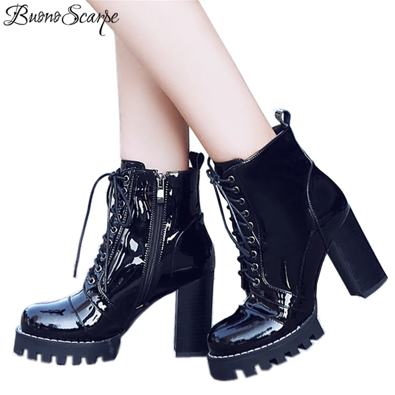 BuonoScarpe Platform Patent Leather Ankle Matin Boots Thick Sole High Heel Women Boots Fashion Lace Up Round Toe Ankle Boots
BuonoScarpe Platform Patent Leather Ankle Matin Boots Thick Sole High Heel Women Boots Fashion Lace Up Round Toe Ankle Boots