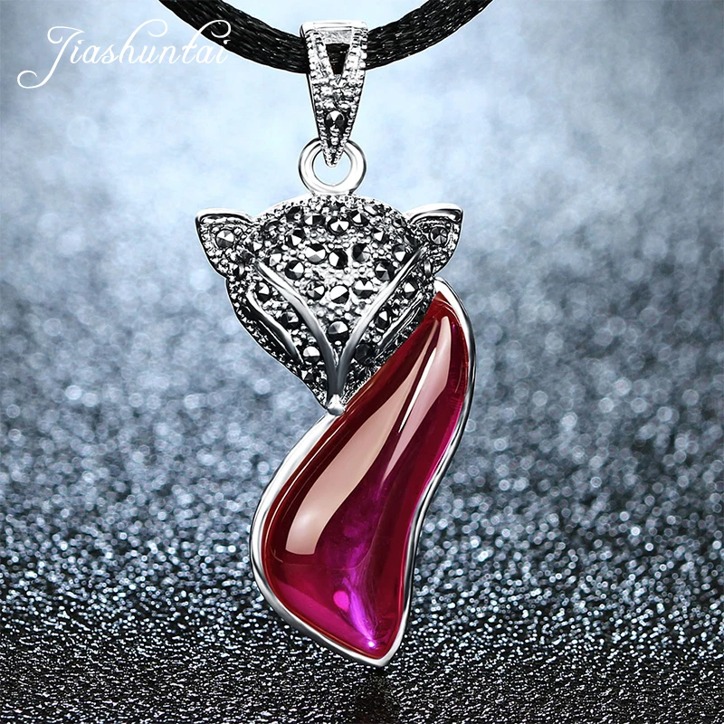 

JIASHUNTAI Retro 100% 925 Silver Sterling Fox Pendant Necklace Silver Jewelry For Women Fashion