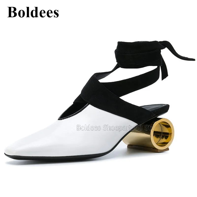 Strange Heeled Rome Style Gold Cylindrical High Heel Pumps Women Lace Up Cross-tied Slingback Mules Party Dress Shoes
Strange Heeled Rome Style Gold Cylindrical High Heel Pumps Women Lace Up Cross-tied Slingback Mules Party Dress Shoes