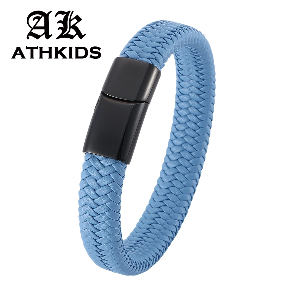 New Men Jewelry Punk Blue Braided Leather Bracelet for Men Stainless Steel Magnetic Clasp Fashion Couple bracelet PD0003
New Men Jewelry Punk Blue Braided Leather Bracelet for Men Stainless Steel Magnetic Clasp Fashion Couple bracelet PD0003