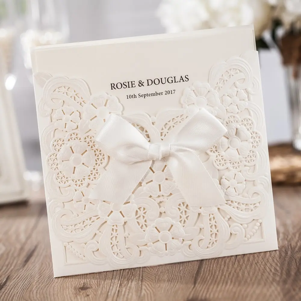 50pcs WISHMADE Laser Cut Wedding Invitations Card with Bowknot Pearl Hollow Floral RSVP and Thank You Card Customizable CW6112
50pcs WISHMADE Laser Cut Wedding Invitations Card with Bowknot Pearl Hollow Floral RSVP and Thank You Card Customizable CW6112