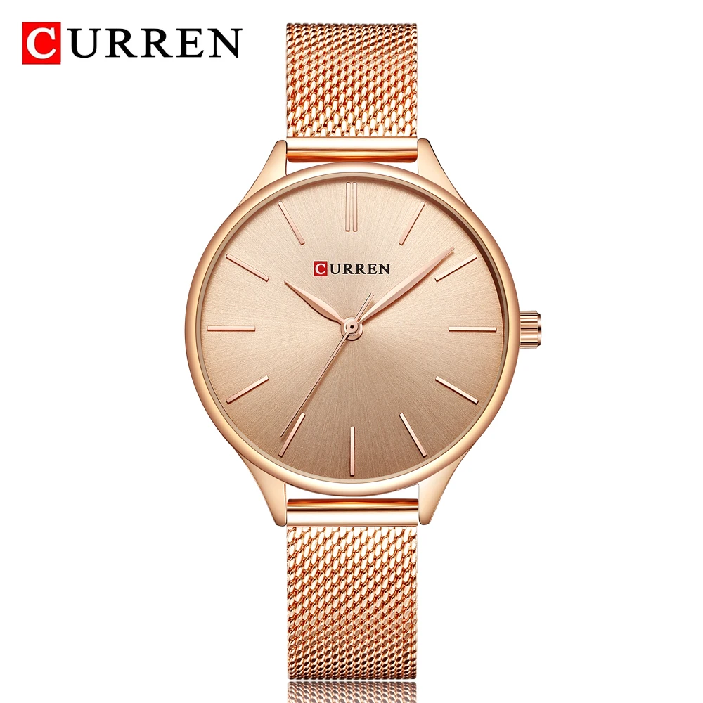 Новые женские часы из розового золота CURREN Модные наручные браслет Кварцевые
