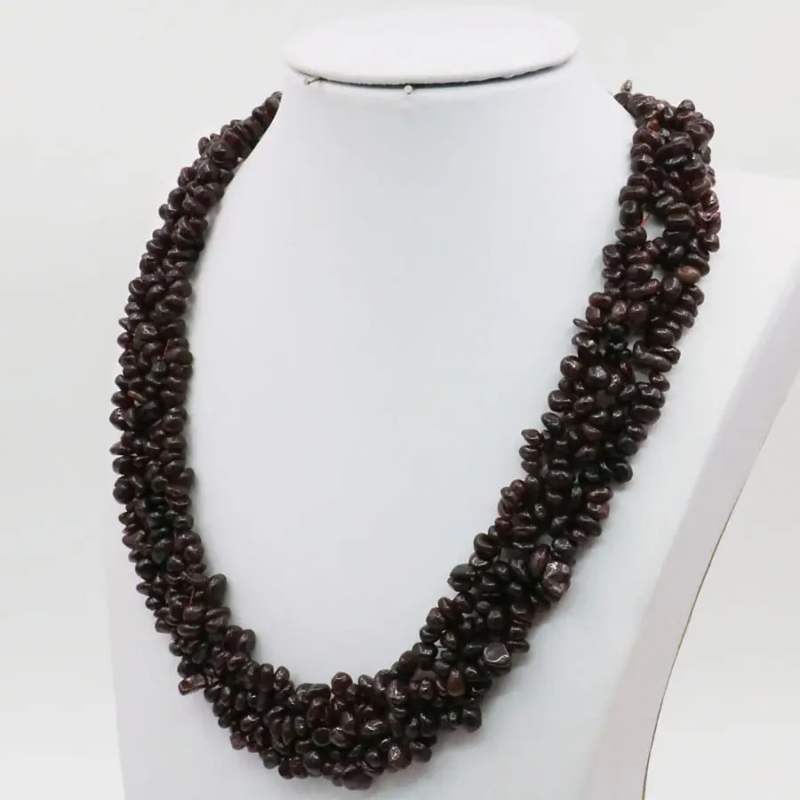 

Wholesale Price Fashion Irregular Red Garnet Stone 3Rows Necklace Chain Jewelry Party Wedding Women Handmade Gifts 18inch Lucky