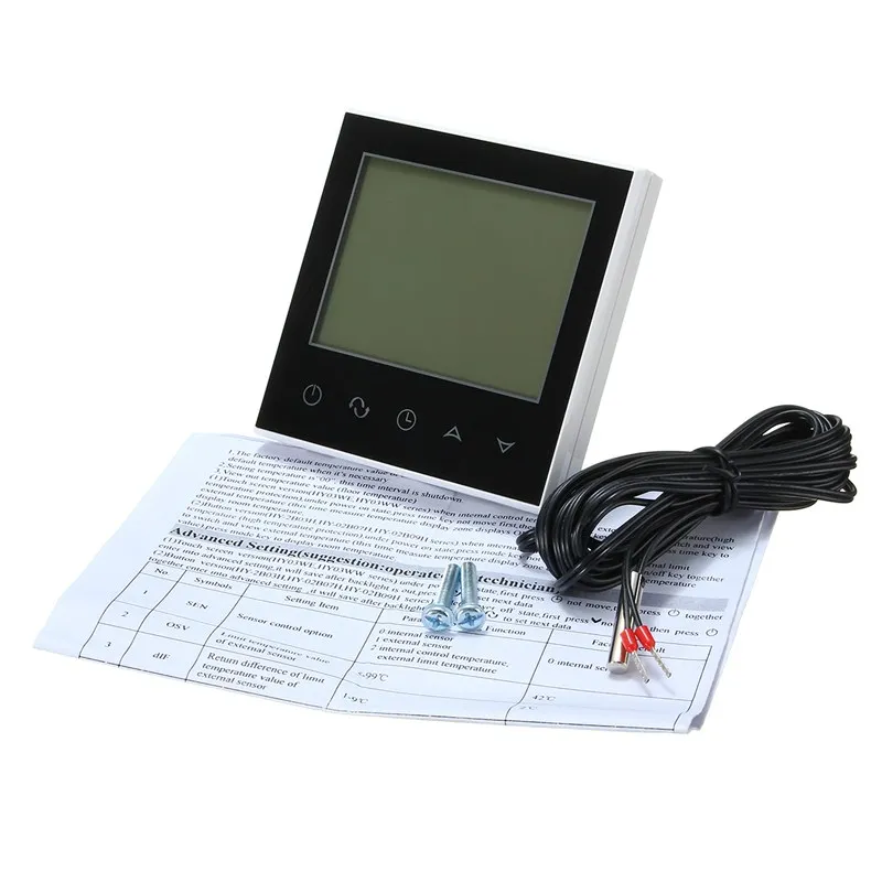 New Digital LCD Display Touch Screen Room Temperature Controller Thermostat 220V NTC Sensor White/Black For Underfloor Heating
New Digital LCD Display Touch Screen Room Temperature Controller Thermostat 220V NTC Sensor White/Black For Underfloor Heating