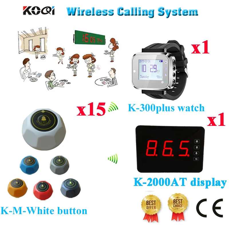 Service Waiter Remote Call Bell System Wireless Call Restaurant Pager Table Waiter Call CE( 1 display+ 1 watch+ 15 call button)
Service Waiter Remote Call Bell System Wireless Call Restaurant Pager Table Waiter Call CE( 1 display+ 1 watch+ 15 call button)
