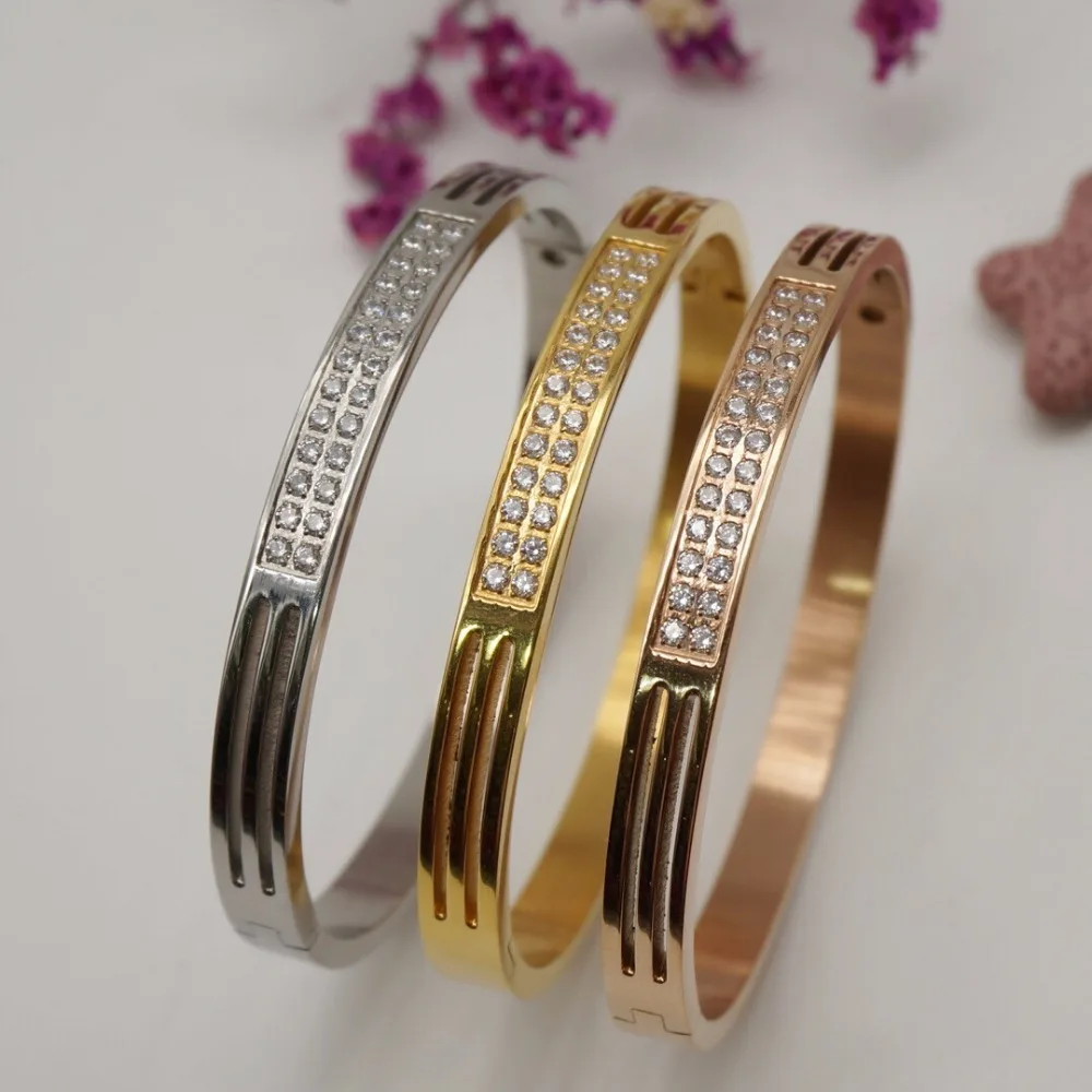 Hot Sale 26pcs Rhinestone CZ Double Rows Stone Rose Gold Color / Silver Color / Gold Color Stainless Steel Lovers' Bangle
Hot Sale 26pcs Rhinestone CZ Double Rows Stone Rose Gold Color / Silver Color / Gold Color Stainless Steel Lovers' Bangle
