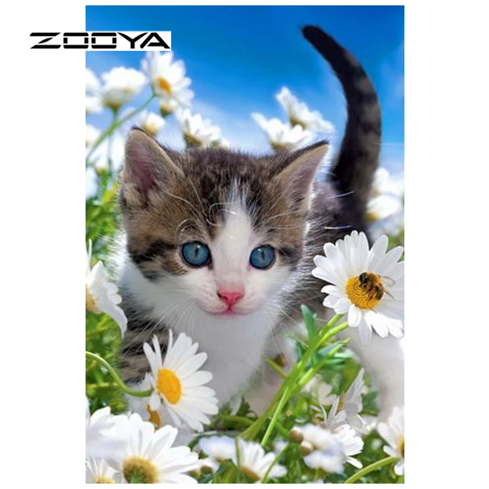 ZOOYA Алмазная картина животные Вышивка Цветы кошка мозаичные узоры наборы стразов