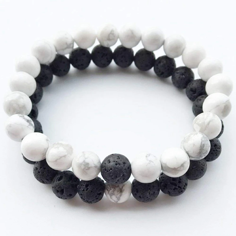 Пара его & ее браслет черный матовый Агат Белый Howlite 8 мм бусины Корона дружеские