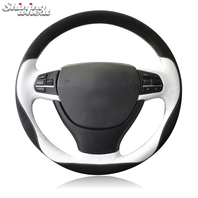 

BANNIS Black Suede White Leather Car Steering Wheel Cover for BMW F10 523Li 525Li 2009 730Li 740Li 750Li