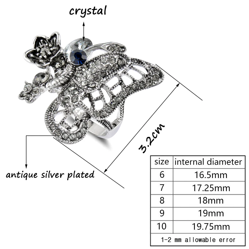 SINLEERY Luxury Vintage Gray Cubic Zircon Big Butterfly Rings For Women Wedding Engagement Antique Silver Color Jz013 SSC
SINLEERY Luxury Vintage Gray Cubic Zircon Big Butterfly Rings For Women Wedding Engagement Antique Silver Color Jz013 SSC