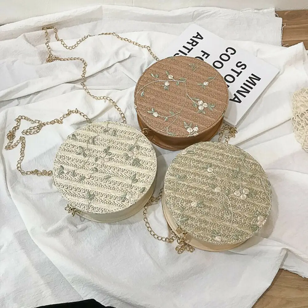 Новая женская круглая соломенная сумка модная ручная плетеная Сумка из ротанга