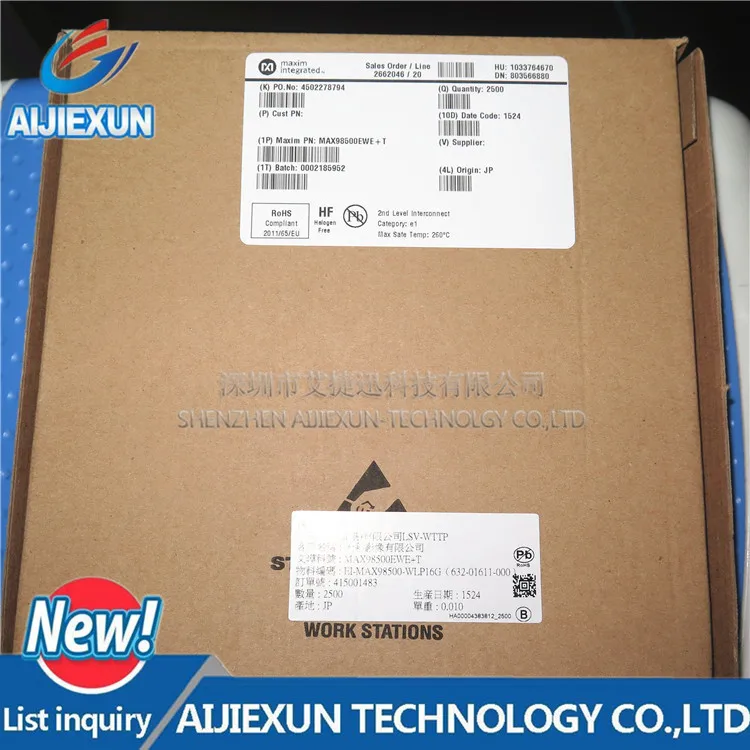 10Pcs MAX98500EWE Boosted 2.2W Class D Amplifier with Automatic Level Control WLP-16 New and original
10Pcs MAX98500EWE Boosted 2.2W Class D Amplifier with Automatic Level Control WLP-16 New and original