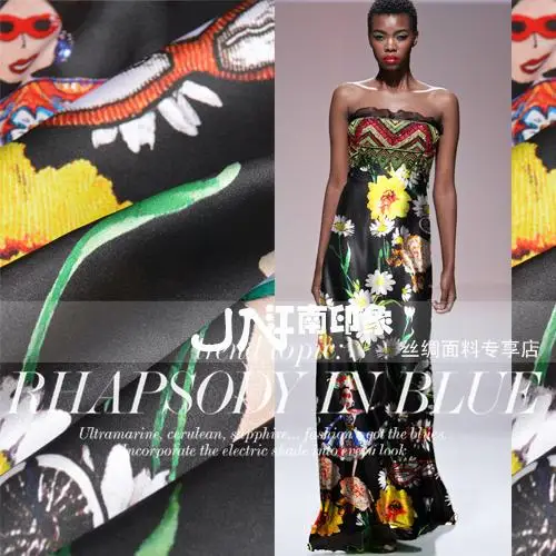 Super Elastic Satin Poplin Black Yellow Flowers Prints Woven Fabrics Stretch Silk Material For Curtains Blouse Dress Silk Fabric
Super Elastic Satin Poplin Black Yellow Flowers Prints Woven Fabrics Stretch Silk Material For Curtains Blouse Dress Silk Fabric