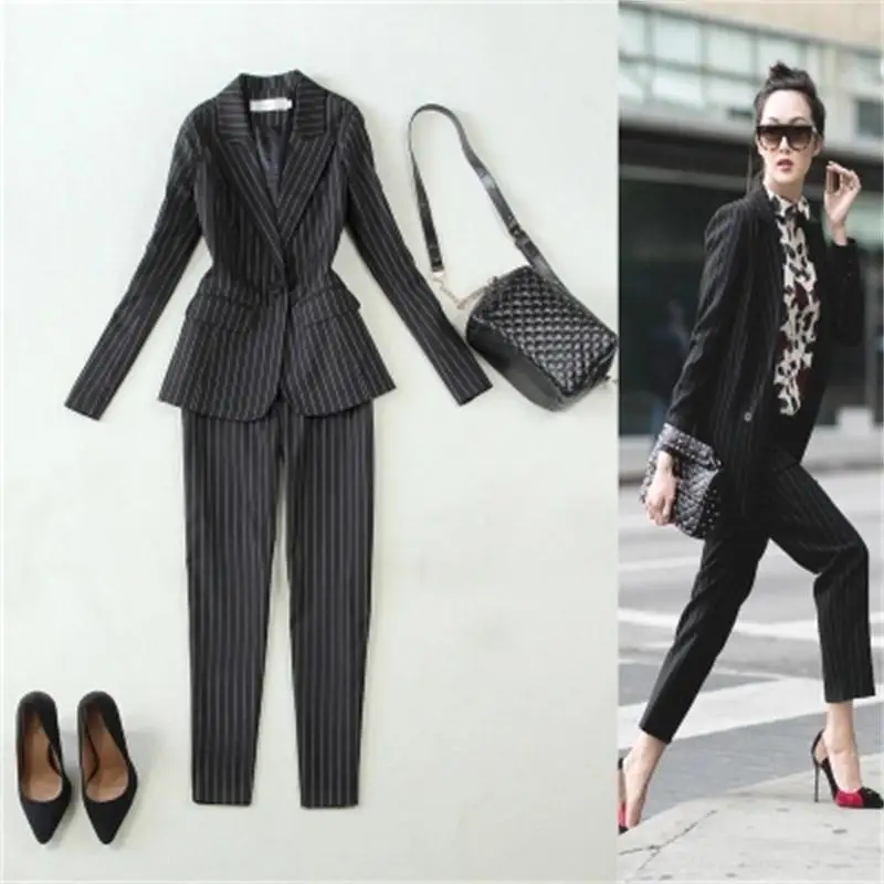 Work Pant Suits 2 Piece Sets Striped Single Button Blazer Jacket & 9 points pants Office Lady Suit Women Outfits Autumn
Work Pant Suits 2 Piece Sets Striped Single Button Blazer Jacket & 9 points pants Office Lady Suit Women Outfits Autumn