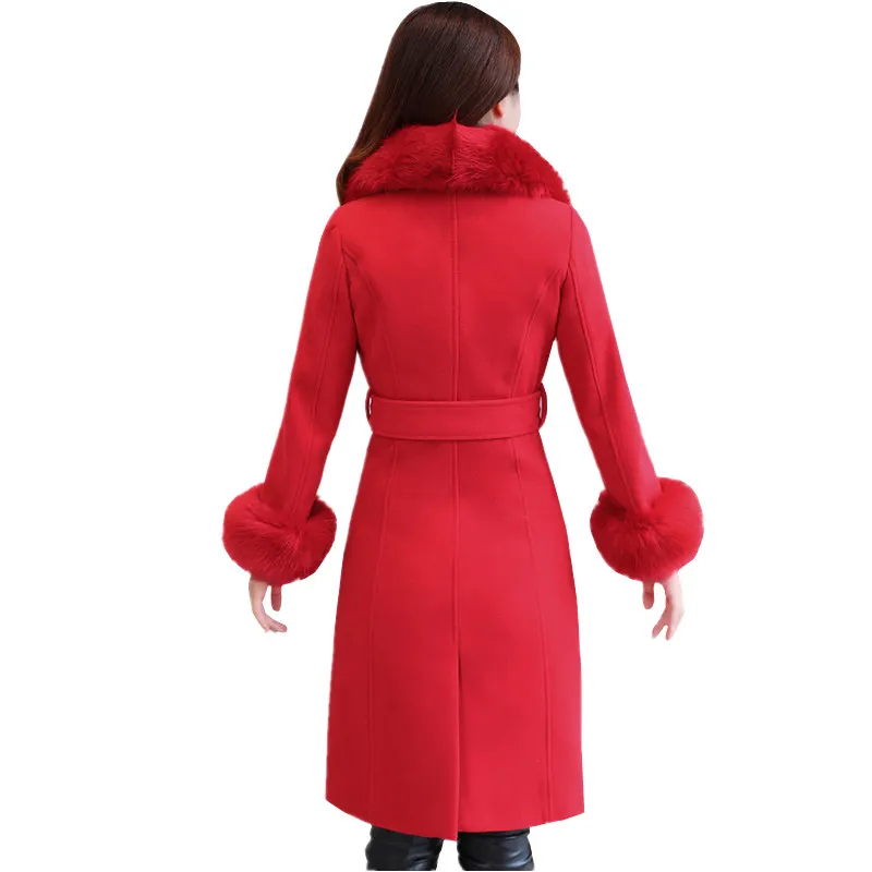 Длинное шерстяное пальто для женщин Осень-зима новинка плюс размер красная