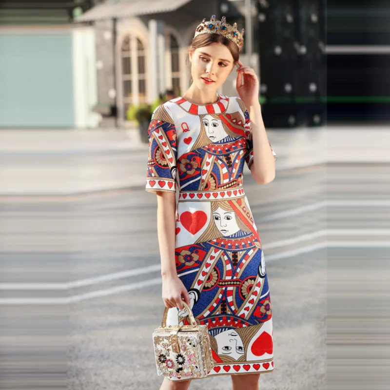 2019 Spring Summer Fashion Women Dress New Poker Print Short-Sleeved High Waist Jacquard Material Large Swing Ladies Beach Dress
2019 Spring Summer Fashion Women Dress New Poker Print Short-Sleeved High Waist Jacquard Material Large Swing Ladies Beach Dress