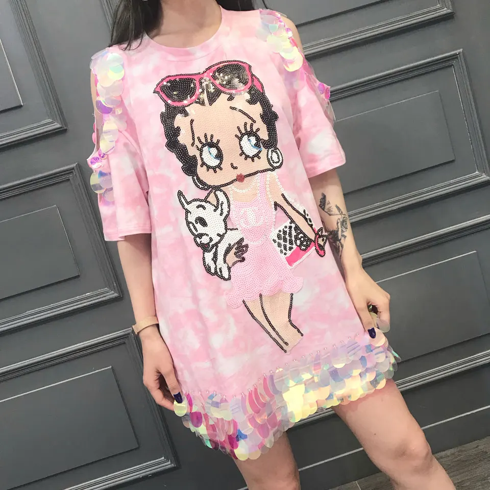 Original Thai Tide brand 2019 Summer New Cartoon Girl Heavy Industry Sequins Tassel Sweet Off-the-shoulder T-shirt
Original Thai Tide brand 2019 Summer New Cartoon Girl Heavy Industry Sequins Tassel Sweet Off-the-shoulder T-shirt