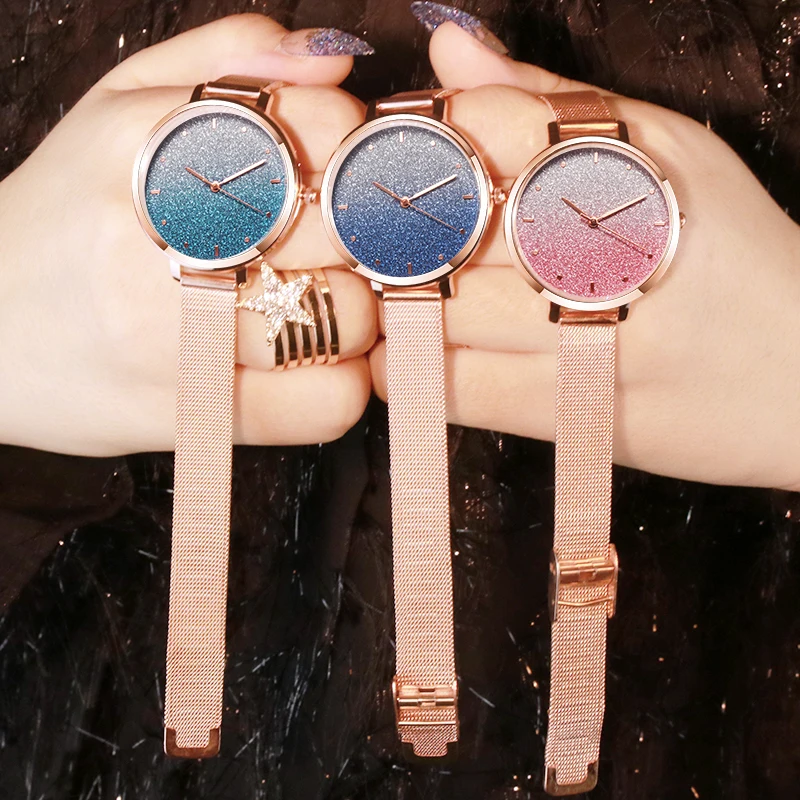Ultra-Thin Fashion Women's Watches Luxury Scrub Women Watch Steel Mesh Strap Bling Ladies reloj mujer saati relogio feminino