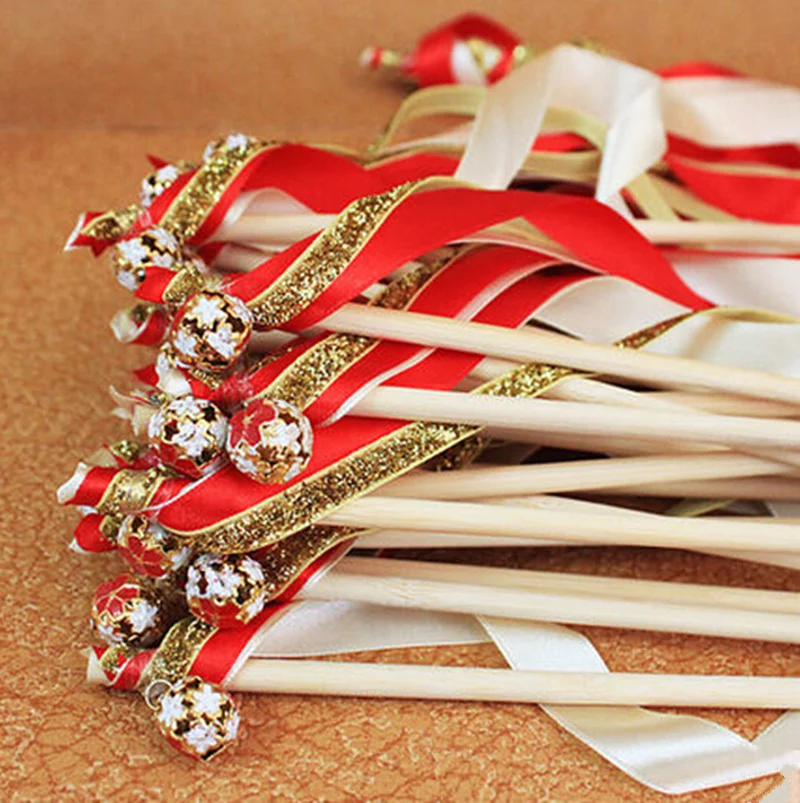 10pcs! European-style wedding handheld 3 Color Ribbon Wands with bells 28cm length atmosphere props Event & Party Supplies
10pcs! European-style wedding handheld 3 Color Ribbon Wands with bells 28cm length atmosphere props Event & Party Supplies
