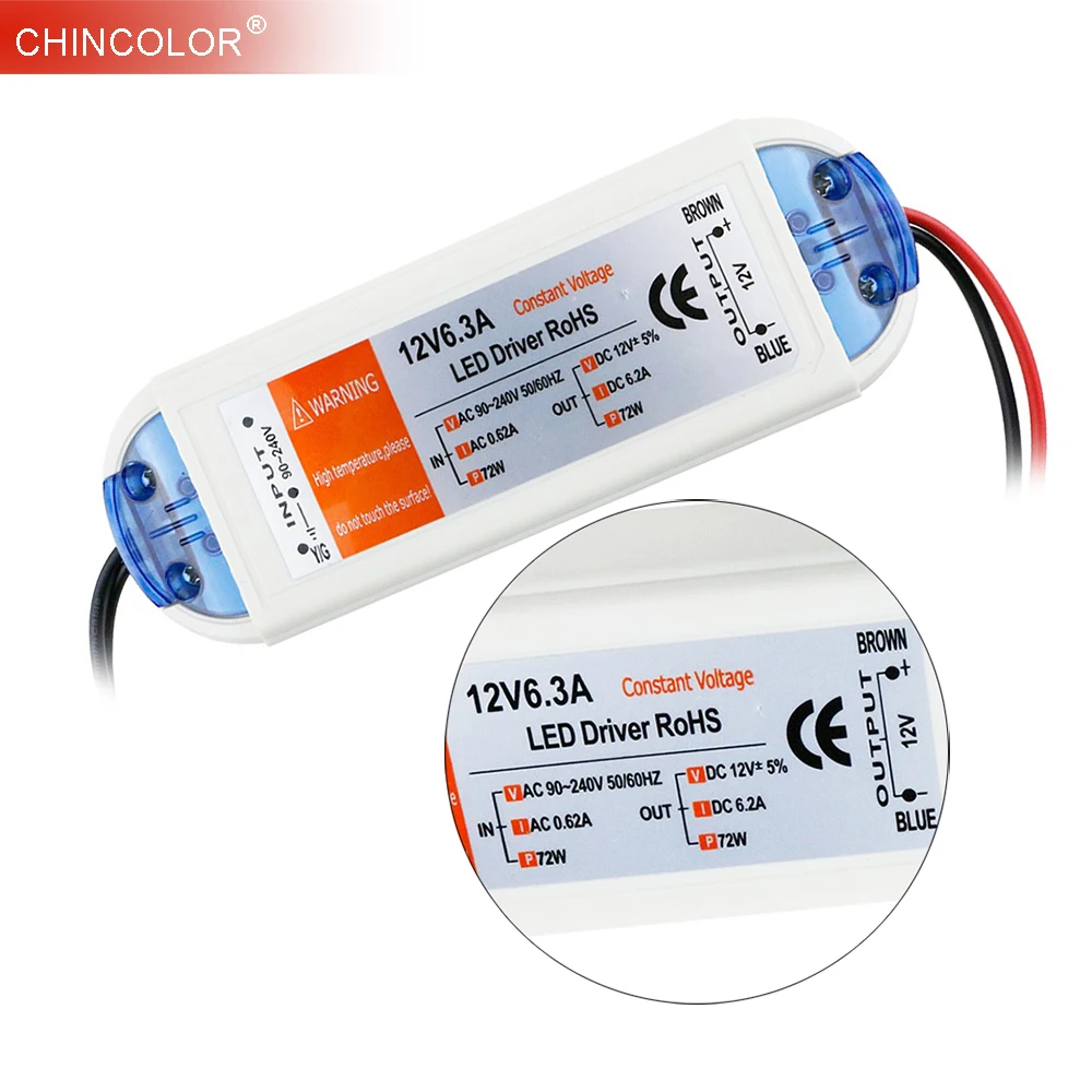 Led Driver Lighting Transformers Power Supply 6.3A 72W Safety DC12V to AC90-240V 50/60HZ for 12V LED Strip Fast Ship IL
Led Driver Lighting Transformers Power Supply 6.3A 72W Safety DC12V to AC90-240V 50/60HZ for 12V LED Strip Fast Ship IL