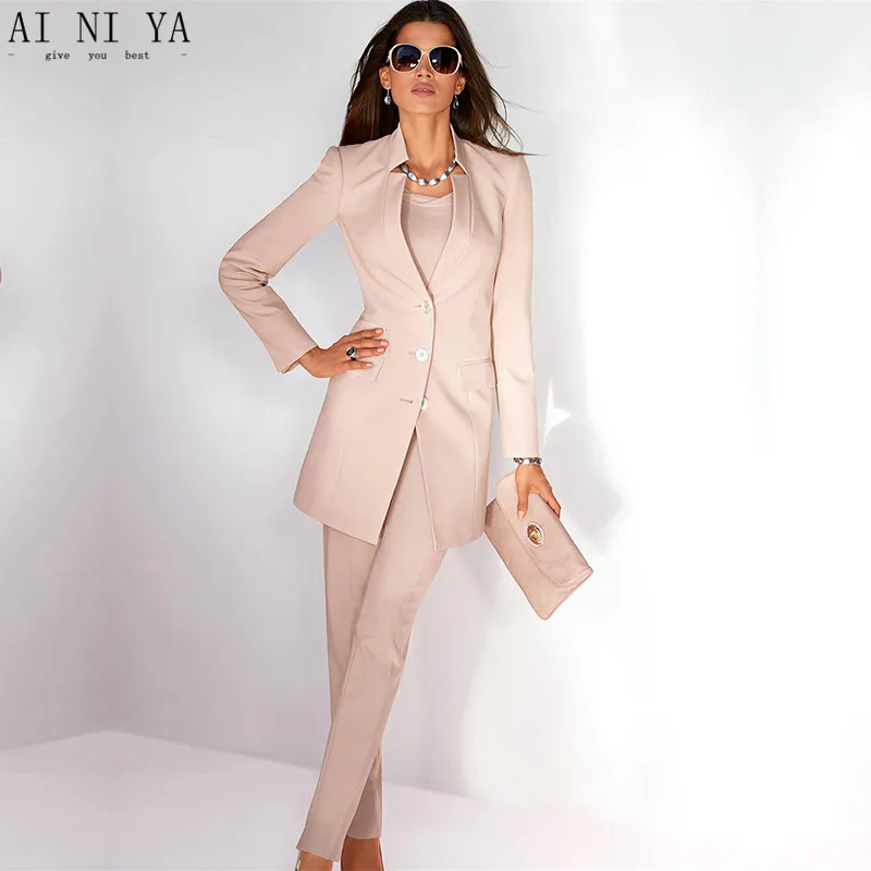 Jacket+Pants Womens Business Suit Light Pink Long Sleeves Female Office Uniform Ladies Formal Trouser Suits Single Breasted A11
Jacket+Pants Womens Business Suit Light Pink Long Sleeves Female Office Uniform Ladies Formal Trouser Suits Single Breasted A11