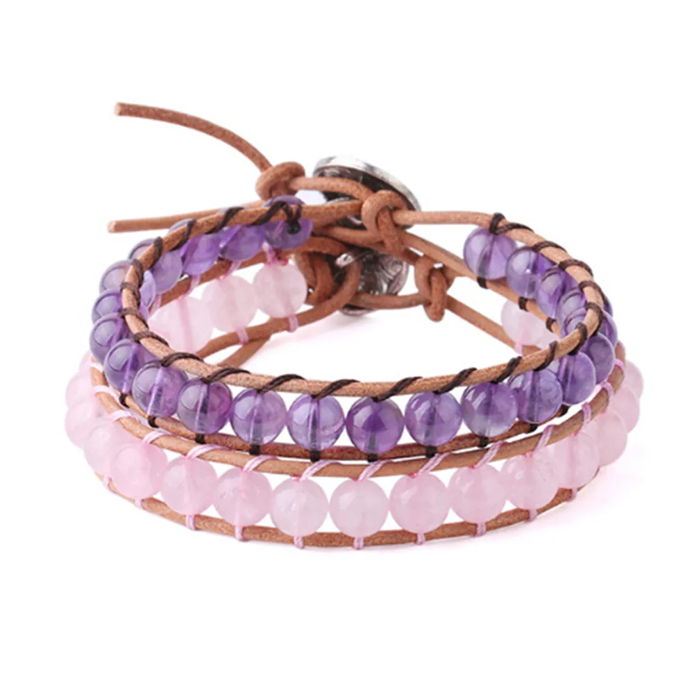 Fashion Reiki Chakra Natural Crystal Beads Beaded Bracelet Energy Semi-precious Pink&Purple Crystal Wrap Bracelets Women Jewelry
Fashion Reiki Chakra Natural Crystal Beads Beaded Bracelet Energy Semi-precious Pink&Purple Crystal Wrap Bracelets Women Jewelry