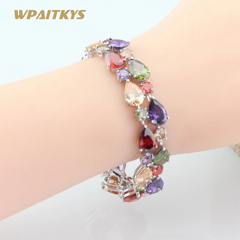 Silver Color Link Chain Bracelets Multicolor Stones White AAA Cubic Zirconia Fashion Jewelry For Women Free Gift Box 18cm
Silver Color Link Chain Bracelets Multicolor Stones White AAA Cubic Zirconia Fashion Jewelry For Women Free Gift Box 18cm